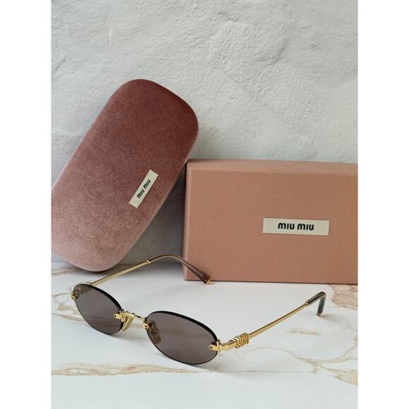 NEW Miu Miu MU A54S Rimless Sunglasses in Gold Pink $578 main image 7
